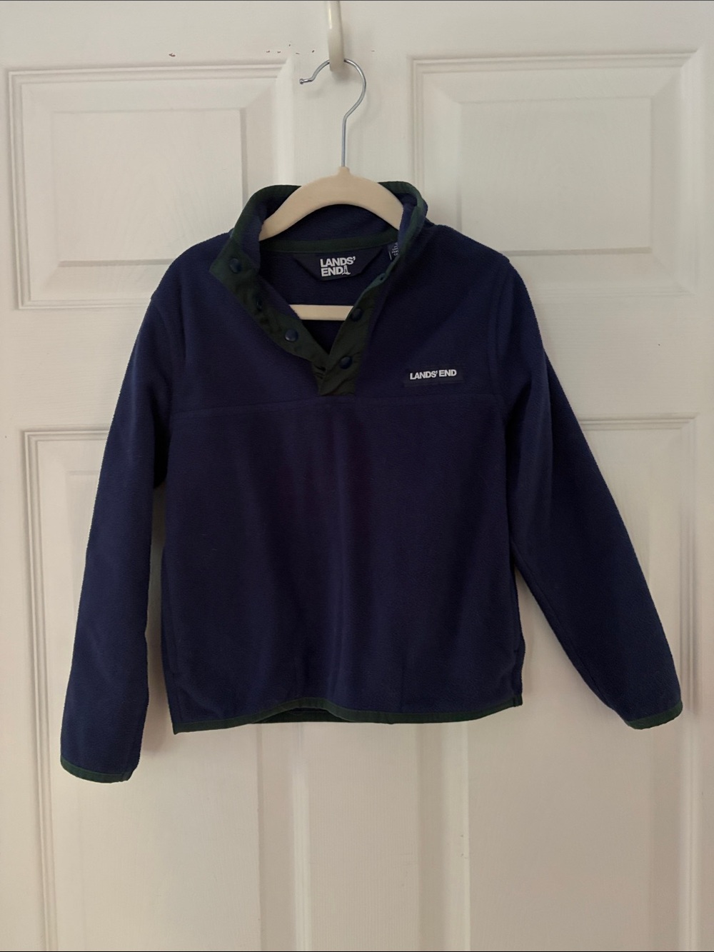 Lands' End Navy Fleece Snap-Front Pullover